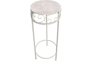 PrimoLiving P-760 Tabouret rond en métal pour fleurs Blanc vieilli Taille M