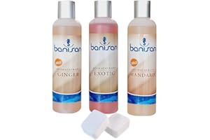 ‎GENERIC Whirlpoolduft Banisan Badezusatz Whirlpool Aromatherapie 3 Düfte mit je 250 ml + 2 Filterreinigungstabletten von Pfahler´s Whirlpool Studio. Softub Whirlpool Duft Set, Ginger, Mandarin, Exotic