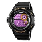 LOOSR Jungen Digitaluhr Camouflage GrüN Sport Military Style Alarm LED Hintergrundbeleuchtung Stoppuhr Wasserdicht,Gold