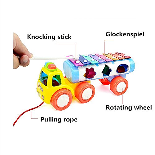 Itian 3 in 1 Kinder Traktor Kunststoff-Spielzeug-Xylophon mit Musik Form Sorter (Blau / Grün Farbe gelegentlich) - 5