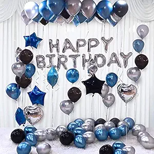Party Propz Happy Birthday Balloons Decoration Kit 31 Pcs Set for Husband Boys Kids Balloons Decorations Items Combo with Helium Letters Foil Balloon Banner, Latex Rubber Metallic Star Balloons