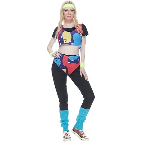 Set Accessori Anni 80 Donna - Fascia Capelli, Braccialetti, Scaldamuscoli Per Feste A Tema E Carnevale - Foto 8