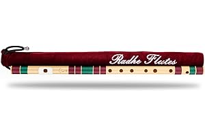 Radhe Flutes C Natural Mittelbansuri für Rechtshänder, Kastanienbraun und Dunkelgrün, gestimmt mit Tanpura A = 440 Hz, PVC-Flöte + Samtbezug + Hindi- und Englischflötenunterricht