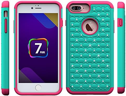 iPhone 7 Plus Case,LKXING[Diamond Design]Hybrid Case 2 in 1 Hard PC+ Soft TPU Impact Protection Shockproof Full-Body Protective Case for Apple iPhone 7 Plus(2016) (mint+rose red)