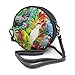 Produktbild fhjhfgjghfjghfj Women Round Crossbody Bag Umhängetasche, Parrots in The Woods Handbag Purse Single Shoulder Bag PU Leather Chain Strap Handle Tote
