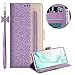Produktbild Reißverschluss Brieftasche für Samsung Galaxy Note 10 Plus,Gurt Wallet Handyhülle für Samsung Galaxy Note 10 Plus,Moiky Stilvoll Lila Spitze Blume Malerei Klappbar Stand Leder Handytasche