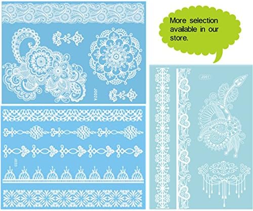 ChicTats White Lace Temporary Tattoos 3-Sheet Pack - Bling Body Art &amp; Jewellery for Women &amp; Girls - Waterproof Fashionable Body Makeup/Stickers - What you see in the main image is what you will get