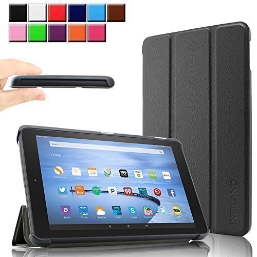Fire 7 Zoll 2015 Hülle Case, Infiland Fire 7 Zoll Huelle Ultra Dünn Tri-Fold Muschel PU Leder Ultra Schlank Superleicht Ständer Shell Cover Schutzhülle Etui Tasche für Amazon Fire 7 Zoll 2015 (7-Zoll-Tablet, 5. Generation - 2015 Modell)(Schwarz)