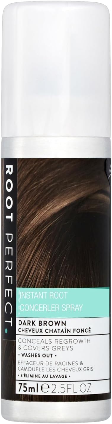ROOT PERFECT Dark Brown Root Concealer Spray: Instant Gray Coverage, Temporary Hair Color Touch Up, Quick Salon Quality Dye for Women, 75ml