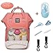 Produktbild Baby Wickelrucksack Wickeltasche mit 2 Kinderwagenhaken - Multifunktion wasserfeste Oxford Babytasche - Groß Kapazität Isoliert Taschen Rucksack für Reise Reisetasche für Babykleidung (Orange Pink)