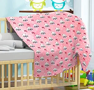 Florida Flannel All Season Ultra Soft Kids AC Blanket/Baby Wrapper/Flannel Baby Blanket for 0-5 Yrs Kids (Pink , 110x140cm)