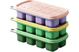 HOQQUE Bac a Glacon Moule Reutilisable Sac Glacons Avec Couvercle Bebe Silicone Ice Maker Cube Tray 3 Pièces Bacs à Glaçons Diversification Congelation Puree Boite pour Cafe Boisson Kitchen