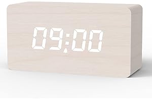 aboveClock Despertador Digital, Despertador Recargable por USB con Pantalla LED Regulable, Alarmas 3, Volumen Ajustables, Snooze, Modo Activado por Sonido y Modo Fin de Semana【Blanco】
