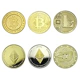 Fa. Wessel Bitcoin-Ethereum-Litecoin-Dash Sammlermünzen 6 Münzen als Set Krypto Währung mit echt-Gold und Silber überzogen das ideale Geschenk Münze Sammlermünze
