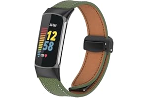 Gheper Bracelet en cuir compatible avec Fitbit Charge 6/Charge 5, bracelet pour femme et homme, boucle magnétique pliable, bracelet de rechange souple pour montre intelligente Charge 6/Charge 5