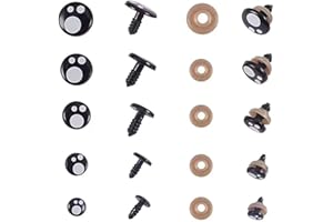 BAMBOOPACK 1 Box(100 Pcs) 8mm/10mm/12mm/14mm/16mm Solid Black Plastic Safety Eyes with Washers Craft Spiral Safety DIY Eyes Sewing Crafting Accessories for Doll Teddy Bear Puppet Animal Toys