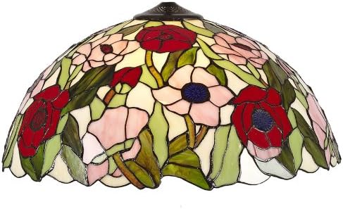 Tiffany Large Poppy Floral Stained Glass Antique Brass Top Electric Ceiling Light Fitting, Multi Red / Brown - 50 cms