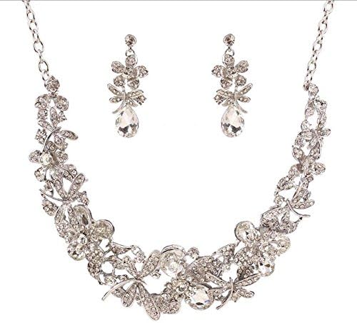 DUUMY Women 's new fashion high - end luxury temperament wild flowers diamond necklace chain closure chain suit , White