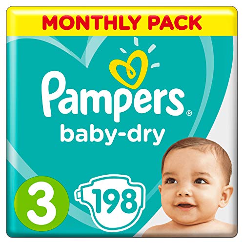 Pampers Baby Dry - Pañales para bebés, Talla 3 (6-10 kg), 198 unidades