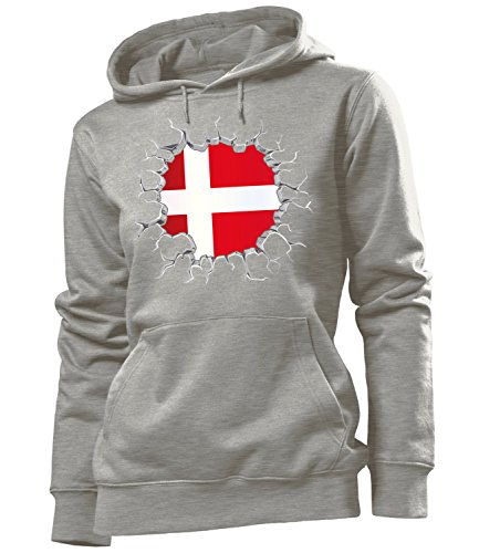 FUSSBALL – FANARTIKEL – Dänemark 5691 Frauen Hoodie (HKP-GRAU) Gr. XL