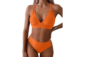 Joligiao Mujer Bikini Sexy Traje de Baño 2 Piezas Cuello en V Bikinis Brasileño con Triángulo Bañadores Bikini Top y Braga Cintura Alta Conjunto de Bikinis Playa