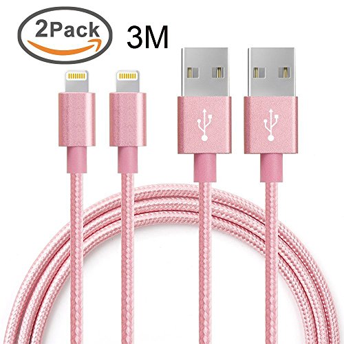 Nylon iPhone Lightning Ladekabel-[Lebenslange Garantie]-TUOYA Nylon Apple iPhone Lightning to USB3.0 Datenkabel, Hi-Speed Sync und Schnelles Lightning Ladekabel Syncwire mit 8 Pin Aluminium Steckerr für Apple iPhone 7/ 7 Plus/ 6s/ 6s Plus/ 6/ 5/ SE/ iPad Air/ iPad 4/ iPad mini/ iPod nano 7/ iPod (2pack-9,9ft/3m, Pink)