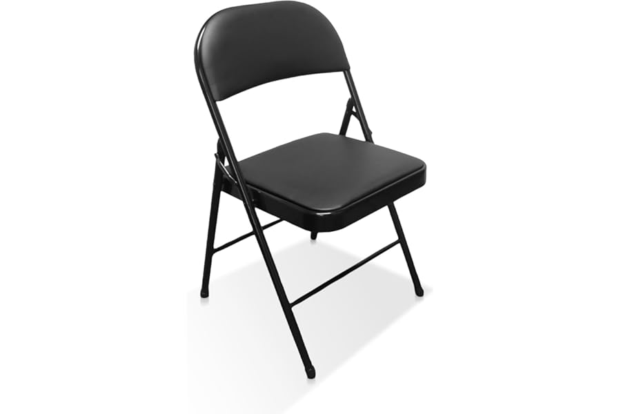 Royalford Heavy Duty Folding Padded Chair with Metal Frame Padded Seat Foldable Chair for Outdoor & Indoor Home Office Dining Easy Store Back Rest Computer Desk Chairs, Black