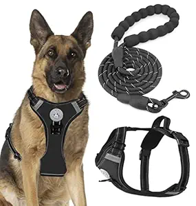 Nado Care No Pull Dog Vest Harness Adjustable Reflective with A Heavy Duty 5ft Dog Leash, Easy Control for Small Medium Large Dog (L, Black)