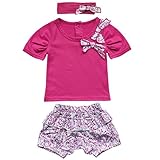 iEFiEL 3Pcs Infant Girls Floral Top Shirts+Shorts Pants+Headband Sets Summer Clothing
