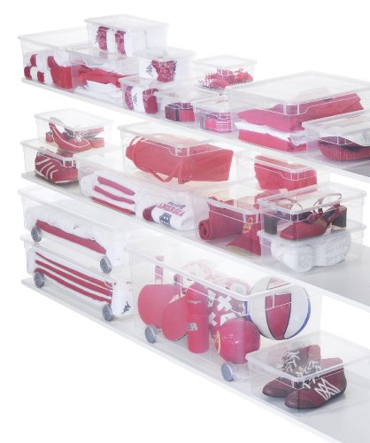 Rotho Aufbewahrungsbox Clear Box Slido 30 L. von Rotho mit 2-teiligem Deckel und Rollen – QR-Code AppMyBox – 30 L. Volumen – (LxBxH) 70.5x40x19.5 cm – transparent – stapelbar – Kunststoff/Plastik (PP) – Div. Größen - 2