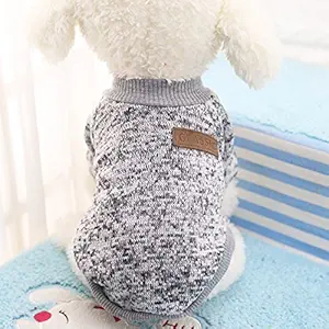 Leoie Dog Classic Sweaters, Pet Puppy Warm Clothes, Winter Soft Cat Jacket Coat Hoodies for Chihuahua Yorkie, Dogs XS-XXL Greyish White XS