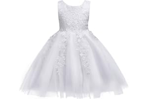 IWEMEK Robe Fille Mariage Fleur Dentelle Elegant Princesse Tutu Tulle Bébé Enfant sans Manche Col Rond avec Nœud Papillon 3D au Dos Cérémonie Demoiselle D'honneur Soirée Anniversaire Courte 18 Mois-10 Ans