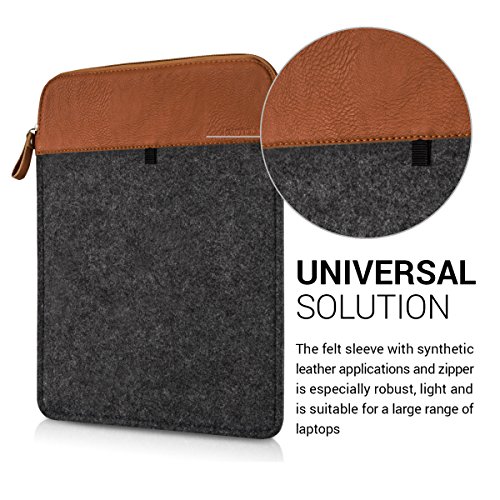 kwmobile Laptoptasche Filz Sleeve für 12,5″ 13″ 13,3″ Laptop / Ultrabook – Notebook Tasche Schutzhülle Laptop Case Hülle in Dunkelgrau Braun Innenmaße: ca. 36 x 26 cm - 3