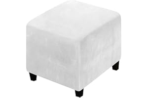 XGANGM Quadrato Copri Pouf Elasticizzato 40x40/45x45/50x50/80x80/ 100x100cm Velluto Fodera Poggiapiedi Copri Ottomano Cover Sgabello Copertura Protettiva Elasticizzat,Milky,1Medium