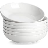 MALACASA 8.75" Pasta Bowls, 6 Pieces 1250ML Porcelain Pasta Salad Bowl, Large White Ceramic Bowl for Salad, Soup, Pasta and F