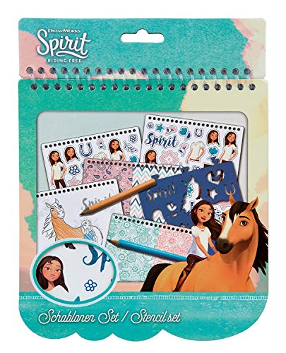 Undercover SIIT1201 - Set di Stencil con Adesivi, Disegni da colorare e Molto Altro, DreamWorks Spirit, Colore: Blu/Rosa