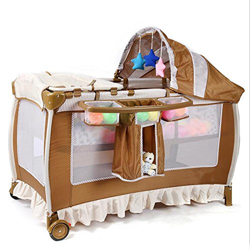 Preisvergleich Produktbild ZWW Multifunktionale Krippen Kanone mit Moskitonetz Spiele Bett Krippe , Brown