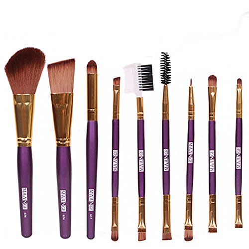 9Pcs Blush Lip Makeup Eyebrow Eyeliner Brush Set Cosmetic Tool Beauty Brushes (Purple)