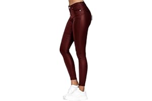 Onsoyours Femme PU Coated Pantalon en Similicuir Sexy Taille Haute Push Up Crayon Treggings Basique Slim Stretch Leggings Pants