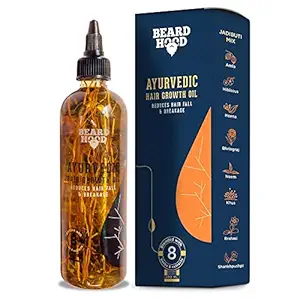 Beardhood Ayurvedic Hair Growth Oil For Hair Fall & Growth | 8 Real Jadibutis & Extracts Mix | Reduces Breakage & Dandruff 200ml