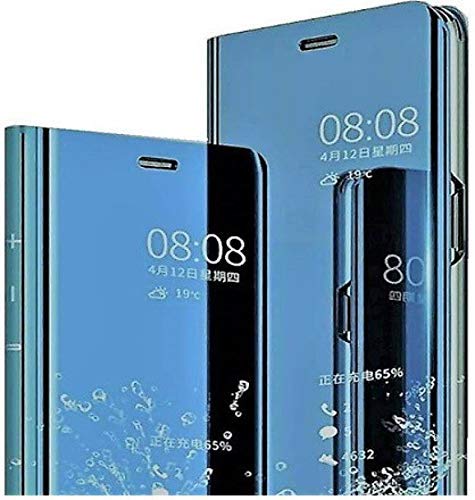 RIdhaniyaa Premium Electroplated Mirror Stand 360 Degree Clear View Flip Cover for Huawei Honor 8X. (Blue)