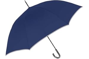 PERLETTI Ombrello Blu CATARIFRANGENTE Lungo Golf Uomo Donna Automatico - Ombrello Classico Grande XL Riflettente 2 Persone Antivento Resistente Robusto in Fibra di Vetro Elegante (Manico Curvo)