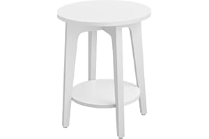‎VASAGLE VASAGLE Beistelltisch, Sofatisch, Kleiner runder Tisch für Wohnzimmer, Nachttische für kleine Räume mit unterem Ablage, moderner Stil, weiß LET283T14