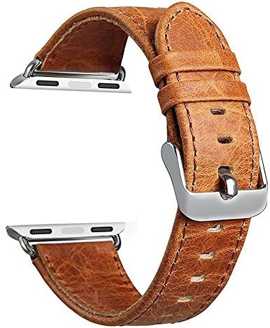 Apple Watch 38mm Band(Vintage Series),LECASO Genuine Leather Replacement Strap Band with Secure Metal Clasp Buckle for Apple iWatch Band all Models 38mm Series 1 and 2,Brown