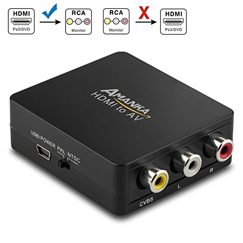 Amanka HDMI a AV RCA Adaptador Conversor de señal Mini 1080P Compatible con HDMI1.3 para TV Reproductor de HD DVD PS3 Xbox 360 etc - Negro