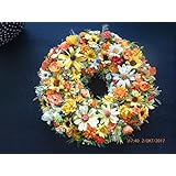 TÜR- ODER TISCH-KRANZ *HERBST-POTBOURRI*; TEXTILOBLUMEN; HANDARBEIT; UNIKAT; ORANGE-TÖNE