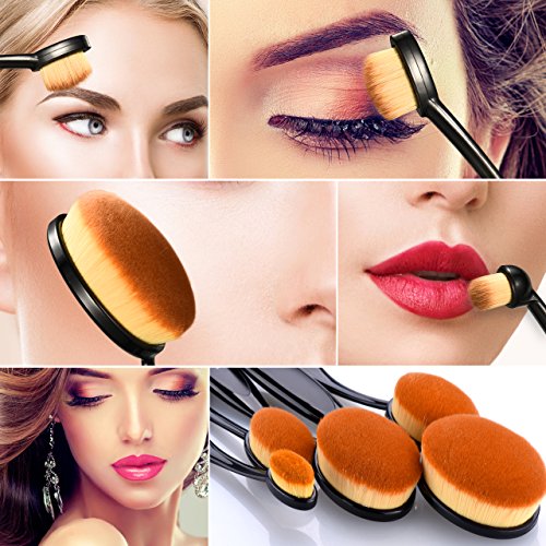 Oval Make-up Pinsel Set, Omorc 10 Stück Professionelle Foundation Concealer Verblender Pinsel Flüssiges Pulver Creme Kosmetik Pinsel, Zahnbürste geschwungene Make up Pinsel Augenbrauen Pinsel für Gesicht - 8