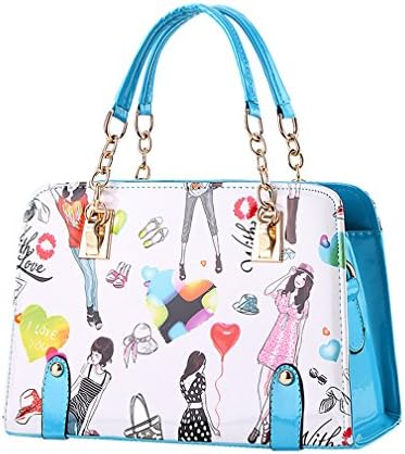 MissFox Ladies Zipper Design Pretty Girls Pattern Crossbody Bag Handbag Sky Blue