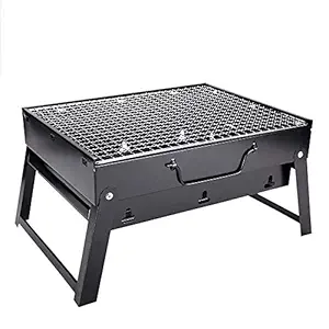 R Runilex Small Portable BBQ Briefcase Style Folding Barbecue Grill Toaster Barbeque - Black