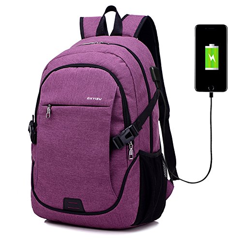 KeBos Nylon Unisex Laptop Rucksack mit USB Aufladen Hafen Geschäftsreise Rucksack Schulrucksack Fit 15Zoll Laptop